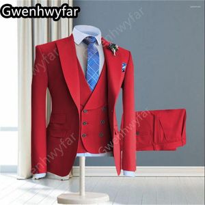 Trajes para hombre Gwenhwyfar Fashion Red Western Slim Fit Solapa Fiesta Boda Novio Hombre Conjunto de 3 piezas (Blazer Chaleco Pantalones)