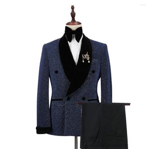 Trajes para hombres JELTOIN último abrigo pantalón diseño 2023 brillante azul marino doble botonadura traje de novio de boda traje Homme Mariage Slim Fit Blazer