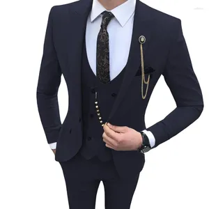 Costumes pour hommes Dernier design Navy Blue Wedding Tuxedo Suit Silm Set Businel Fumer Smoking Prom Robe Blazer Male Blazer avec pantalon