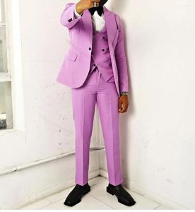 Costumes pour hommes Costume de l'homme violet clair Ensemble de vêtements de luxe Designer Boyfriend Slim Fit Mâle Blazer Cérémonie de mariage Robe 3pcs Veste Pantalon Gilet