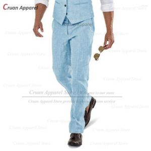 Trajes de hombre Pantalones de traje de lino para hombres Slim Fit Azul marino Formal Oficina de negocios Ropa de trabajo Pantalones Hechos a medida Verano Casual Ropa masculina