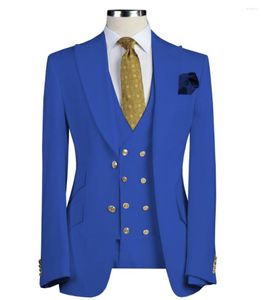 Costumes pour hommes Hommes 3 pièces Slim Fit Business Groom Royal Blue Noble Gris Blanc Tuxedos pour costume de mariage formel (Blazer Pantalon Gilet)