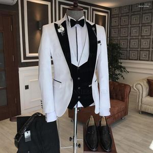 Trajes para hombre, 2023 diseños, traje de novio blanco, 3 piezas, ajustado, informal, personalizado, para boda, graduación, chaqueta, chaleco, pantalones, vestido de cena, esmoquin