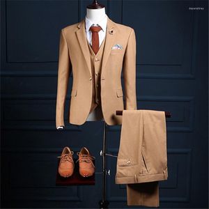 Trajes para hombres Blazers para hombres Custome Homme Brown Herringbone Tweed Traje para hombres 3 piezas (chaqueta pantalones chaleco corbata) Formal italiano Slim Fit