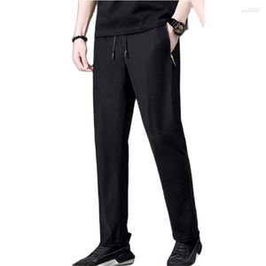 Trajes para hombre, L-8XL de verano para hombre, pantalones de negocios de seda helada, pantalones rectos elásticos de secado rápido para hombre, vestido Formal de oficina de talla grande