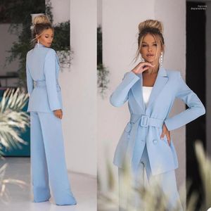 Trajes de hombre Primavera azul cielo Madre de la novia Pantalones Traje Mujer Damas Fiesta de noche formal Esmoquin Ropa de trabajo para boda 2 piezas