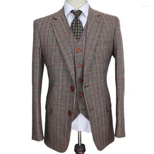 Costumes pour hommes Costumes pour hommes 3 pièces Brown Classic Tweed Custom Made Slim Fit Gentleman Style Tailleur Fête de mariage pour veste pantalon gilet