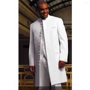 Costumes pour hommes Costumes pour hommes Long manteau blanc Tuxedos de marié Groomsman Blazer homme d'affaires bal 3 pièces (veste pantalon gilet cravate) Terno Masculino