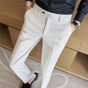 Trajes para hombres Pantalones de traje para hombres 2023 Otoño Rayas verticales Slim Straight Casual Bordado Vestido formal Pantalones Ropa de moda de boda