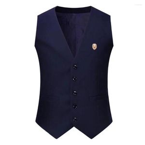 Trajes para hombres Chaleco de traje para hombre Slim Fit Color sólido Sin mangas Cuello en V Chaleco formal de un solo pecho con broche Vestido de novia de negocios