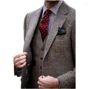 Costumes pour hommes Costume en tweed Donegal pour hommes sur mesure marron sur mesure à simple boutonnage pour hommes revers cranté (veste pantalon gilet)