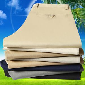 Herrenanzüge Herren Sprin Summer Tin Anzughose Middle-Aed Cotton Slacks I Taille Strait Loose Solid Business Casual Fater Dad