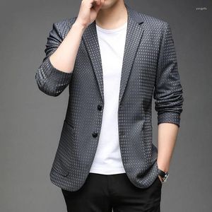 Trajes de hombre Blazers de seda de morera para hombres Chaqueta de traje de negocios de alta calidad Moda Casual Negro Gris Traje Homme Patrón Botón Abrigo