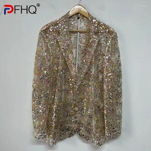 Costumes masculins pfhq brodure de paillettes colorée Blazers masculins Perspective Mesh Sexy Delicital Bouton Casual Summer Light Luxury Matefre 21Z4404