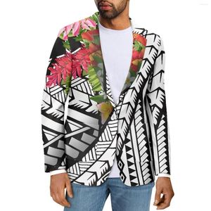 Costumes pour hommes Polynesian Tribal Samoan Totem Tattoo Samoa Prints Mens Fashion Loog Sleeve One Button Suit Top Elegant Slim Casual Officewear