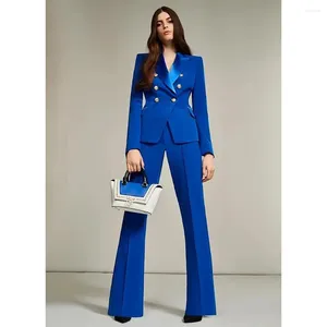 Trajes para hombres Traje azul real para mujer Pantalones acampanados Diseño de doble botonadura Ropa de fiesta personalizada Blazer para mujer Pantalones Traje de negocios Homme