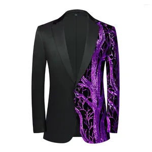 Costumes pour hommes Séquelles bleues brillantes Tuxedo Blazer Men Single Button Slim Fit Élégant veste Veste de mariage Banquet Prom Banquet Hôte Force