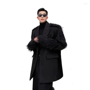Trajes para hombre, chaqueta holgada de piel sintética negra con hombreras, ropa de diseñador de lujo de manga larga para primavera y otoño, 2024