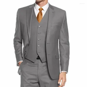 Costumes pour hommes STEVDITG Blazer gris revers cranté simple boutonnage luxe ensemble complet maigre 3 pièces veste pantalon gilet coupe ajustée