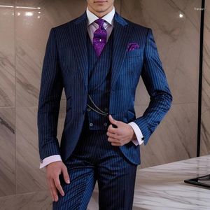 Costumes pour hommes Stripe Fashion Men Wedding Party Blazer Ensembles Groomsmen Wear Casual Custom Groom Tuxedo 3 Pcs (Veste Pantalon Gilet)