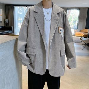Costumes pour hommes costume manteau en velours côtelé hommes vestes décontractées amples 2022 printemps étiquette conception simple boutonnage coréen gris Blazer mâle 2Y2485