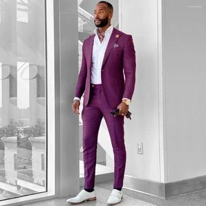 Costumes masculins Linage d'été violet homme de marié homme de marié bal slim fit blazers hombre décontracté de haute qualité personnalisé 2 pièces costume homme