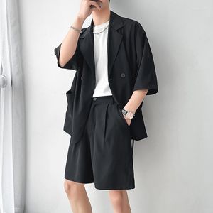 Costume d'été pour hommes, mode sociale, ensemble de robe de bureau, coréen, ample, manches courtes, Blazer/short, ensembles deux pièces, M-2XL