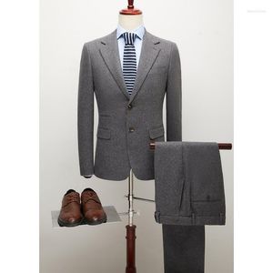 Trajes para hombres boda 2 pcs muescas muesca ajuste estandonizado dos botones Dos botones rectas chaqueta de lana de color sólido recto