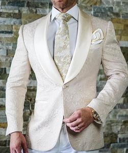 Trajes para hombres Boda para hombre 2022 Slim Fit Marfil Jacquard Un botón Blazer Conjuntos Personalizado Tamaño grande Traje de caballero 2 piezas Vestido elegante