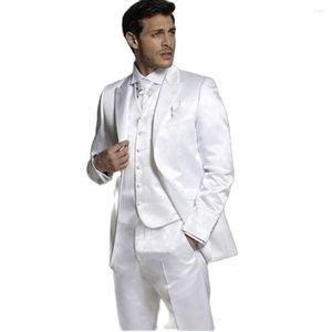 Costumes pour hommes costume de mariage pour hommes blanc Satin mariés classique smoking formel dîner manteau veste Blazer pantalon ensemble 3 pièces homme vêtements