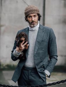 Trajes para hombres Winter Winter Warm Last Coat Pant diseños de tweed gris oscuro