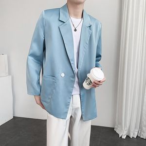 Trajes de hombre YASUGUOJI moda coreana brillante cielo azul chaqueta de doble botonadura hombres Streetwear suelta Casual vestido de fiesta traje abrigo