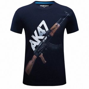 Persalidad de verano masculina camiseta de manga corta ak 47 pistolas estampado fanático de los ejércitos dura viento velocidad o cuello camisa punk grande h4u2#