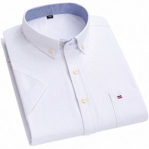 Camisas de verano para hombres Oxford Rayas verticales Manga corta Ajuste estándar Flojo a cuadros Sólido Suave Cott Hombre Camisa Talla grande K8ML #