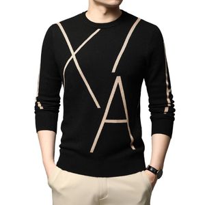 Jersey de lana de invierno suéter negro para hombre marca de moda tejido de gama alta diseñador fresco otoño Casual Jumper ropa para hombre