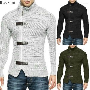 Suéteres para hombre 2022, suéter holgado de fibra acrílica con estilo elástico para hombre, jerséis informales de cuello alto entallados sólidos para hombre