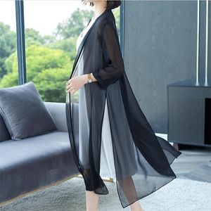 Suéteres para hombres 2023 Mujeres de verano Cardigan de gasa Sexy SeeThrough Ladies Blusa larga Camisa Playa Cover Up Femme Outerwear Tops 230831