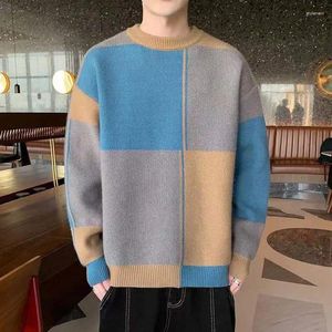 Suéteres para hombres 2024 Otoño e invierno sueltos a cuadros suéter suéter adolescentes moda colorblock