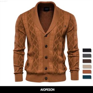 Suéteres para hombres AIOPESON Cotton Argyle Cardigan Hombres Casual Single Breasted Color sólido Business Mens Cardigans New Winter Fashion Sweater Hombre L230719