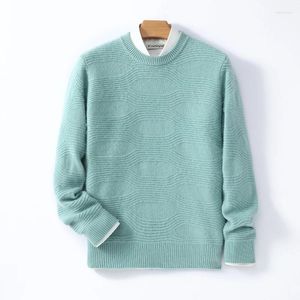 Pulls pour hommes automne et hiver pull épais chaud laine naturelle tricoté pull col rond solide capote