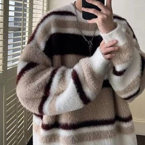 Pulls pour hommes Automne Vêtements Luxe Tricoté Mohair Pull Pull Casual Manches Longues Rayé O Cou Vintage Coréen Mâle Vêtements