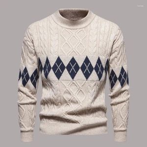 Chandails pour hommes automne hiver décontracté col rond sous-couche Jacquard pulls à manches longues câble tricot pull torsion à motifs