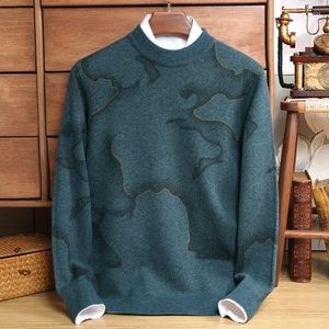 Pulls pour hommes automne hiver épais col rond pull en laine motif camouflage affaires décontracté pur fond moyen-âge