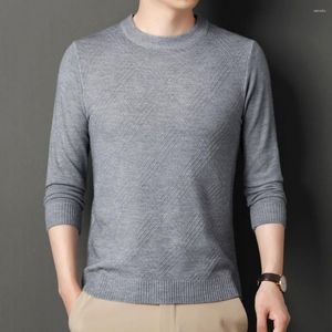 Chandails pour hommes automne hiver pull mince couleur unie sergé col rond manches longues décontracté polyvalent vêtements tricotés W5617