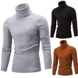 Suéteres para hombre, suéter de cuello alto de otoño e invierno, jerséis de punto negros a la moda, camisa de fondo informal cálida de punto con cuello redondo
