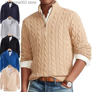 Men's Sweaters Marque de haute qualité 100% coton chandails hommes automne câble tricot Pull avec fermeture éclair col haut pulls fermeture éclair Pull Homme 8509 T240112