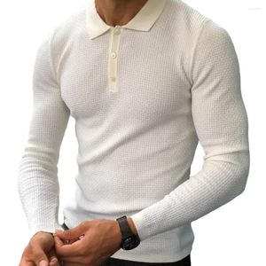 Suéteres para hombre Botones decorados Hombres Top Otoño Invierno Tops de punto Solapa Color sólido Manga larga Waffle Textura acanalada para estilo