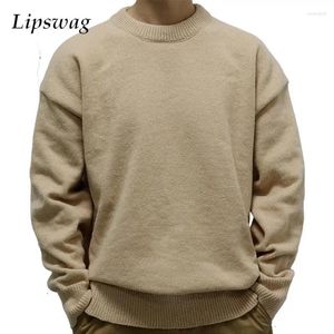 Suéteres para hombres Suéter para hombre casual Prendas de punto gruesas Otoño Invierno Moda suelta Manga larga O Cuello Vintage Hombres Color sólido Puentes de punto