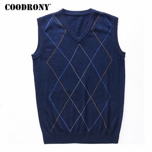 Pulls pour hommes COODRONY Casual Argyle Col en V Sans Manches Gilet Hommes Vêtements Automne Hiver Arrivée Tricoté Pull En Laine De Cachemire 8174 230615