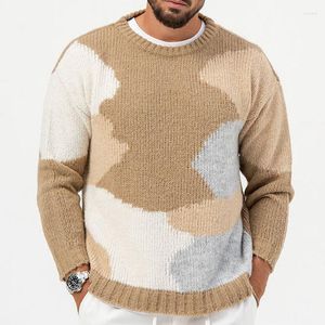Suéteres para hombres Moda fresca Geométrica Crochet Knit Top Hombres Otoño Casual O Cuello Manga larga Suéter suelto Invierno Ocio para hombre de punto